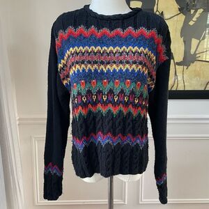 Vintage 80s Bright Bold Fair Isle Liz Wear Claiborne Sweater S